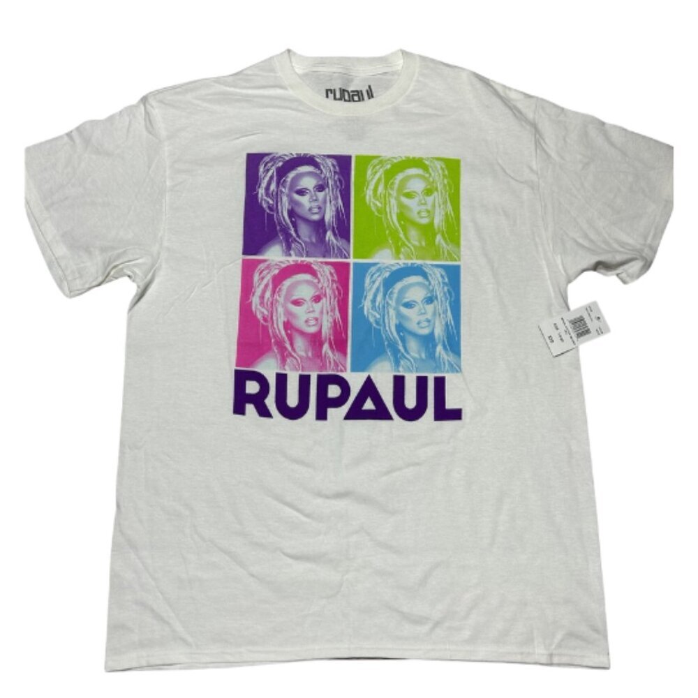 Rupaul Neon Duo Tone Squares White Short Sleeve T-Shirt Men’s XXL 100% Cotton